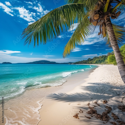Tropical beach with coconut palm tree