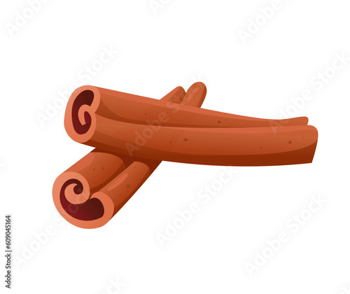 Two Cinnamon sticks Isolated on White. Aromatic spice. Vector Illustration in Cartoon Style. Food Icon.