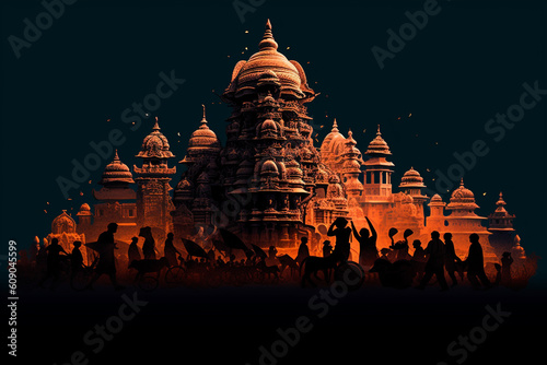 Ratha-yatra festival of Lord Jagannatha, Balabhadra and Subhadra during the annual Rathayatra in Odisha in the background. Happy Hindu India. photo