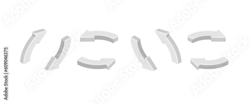 3D Refresh circle arrows set. Vector isometric round reload arrow icon isolated on white background. 3D design element for app, web, advert.