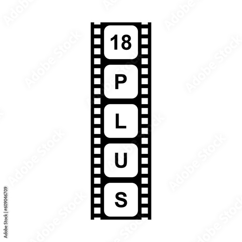 Sign of Adult Only for Eighteen Plus or 18+ and Twenty One Plus or 21+ Age in the Filmstrip. Age Rating Movie Icon Symbol for Movie Poster, Apps, Website or Graphic Design Element. Vector Illustration photo