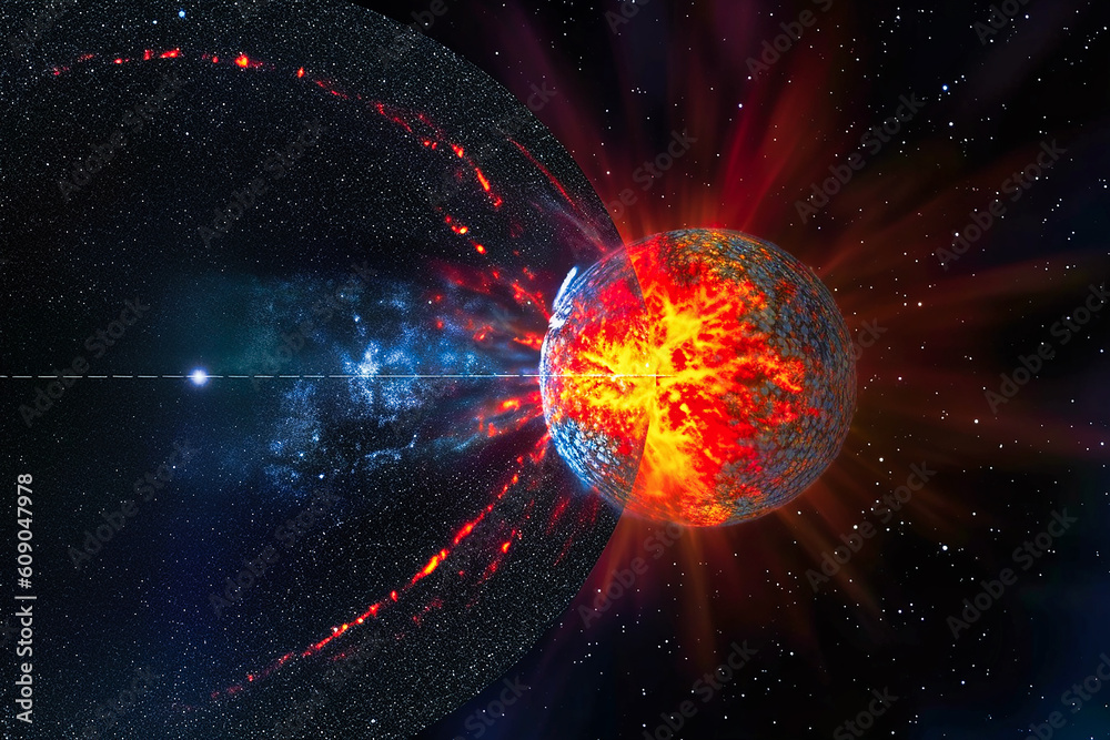 Obraz premium Graphic representation of a supernova explosion in a distant galaxy. Ai generativ.