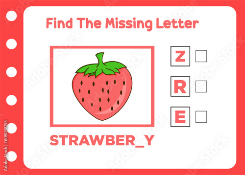 find the missing letter sweet strawberry. free vector