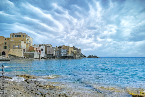 Corsica, Erbalunga, typical houses in the harbor in summer 
