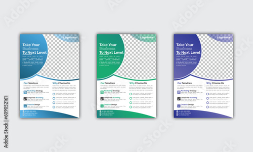 Modern Corporate and Creative Flyer Design Template Vertical Name Flyer Simple and Clean Blue Green Violet and Black Business Flyer Vector Illustration Colorful Gradient Flyer Design Brochure Design