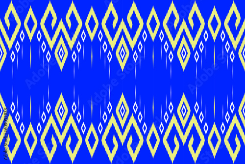 ethnic graphic design simple ikat create from yellow dimond shape on blue background, colorful illustration pattern for texture, rug, textile, carpet, fabric, print, wallpaper. vector