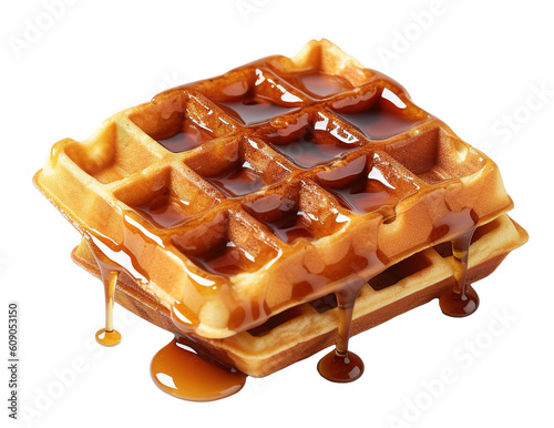 delicious waffles dripping with syrup on transparent background photo