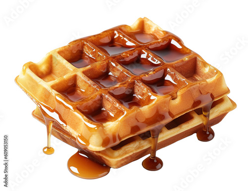 delicious waffles dripping with syrup on transparent background