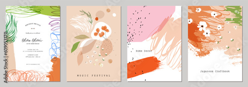 Art templates with abstract, grunge and floral elements. For poster, greeting...