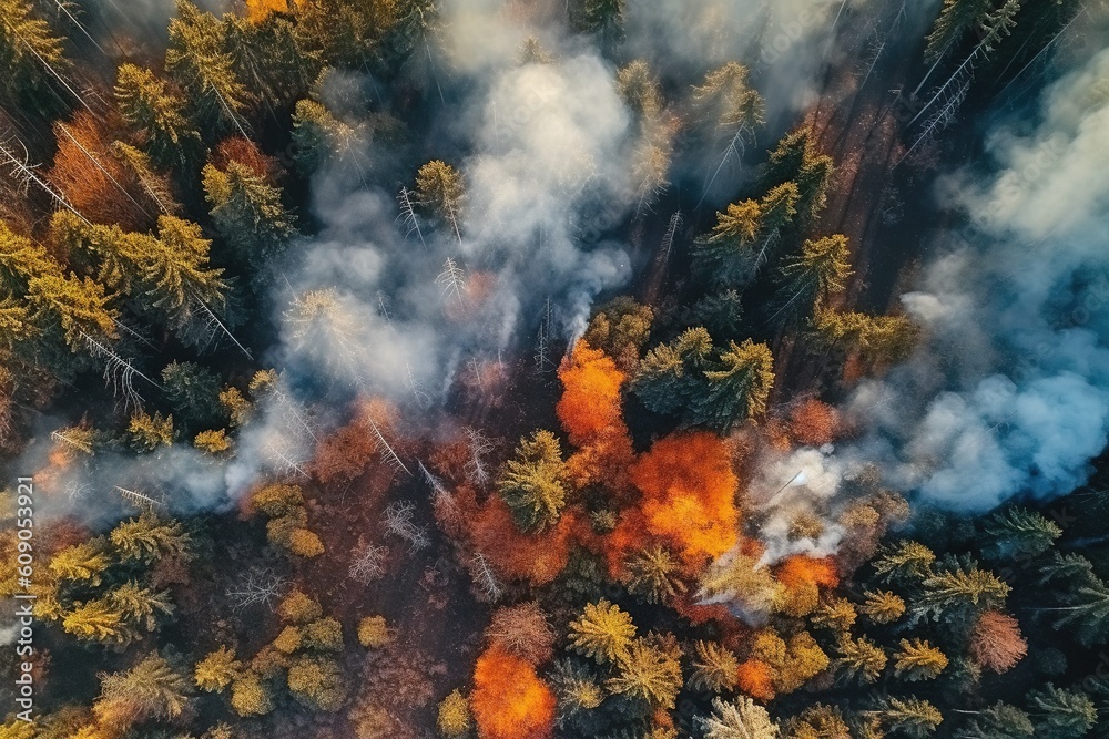 forest fire in a very large forest aerial view generative ai forest fire in a very large forest aerial view generative ai