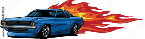 vector illustration of muscle car with flames
