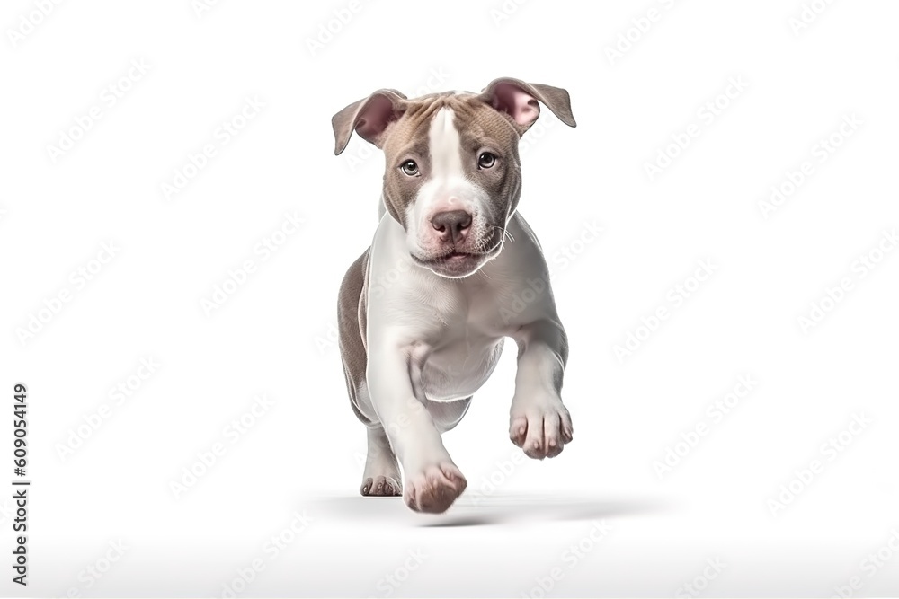 Young pitbull jumping in the camera and having fun generative ai Stock