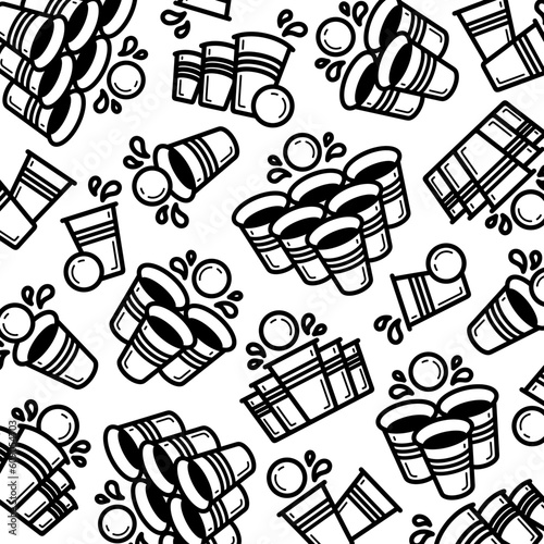 Beer pong pattern background set. Collection icon beer pong. Vector