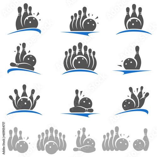 Bowling label and element set. Collection element bowling. Vector