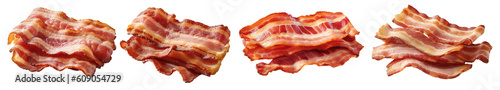 A collection of fried bacon on a transparent background, Generative AI