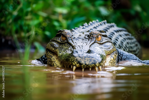 American crocodile swimming around the magrove forest. Generative AI © NishanPrabodhana