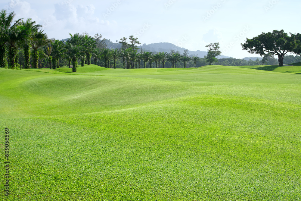 beautiful golf course view, Golf Course with beautiful putting green, Fresh green grass on the golf course