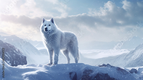 The white wolf went hunting on a snowy day. Generative AI