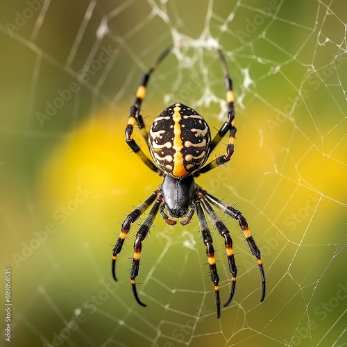 Close-up black-yellow spider in the rain forest. Asia zone. Background texture. Generative AI