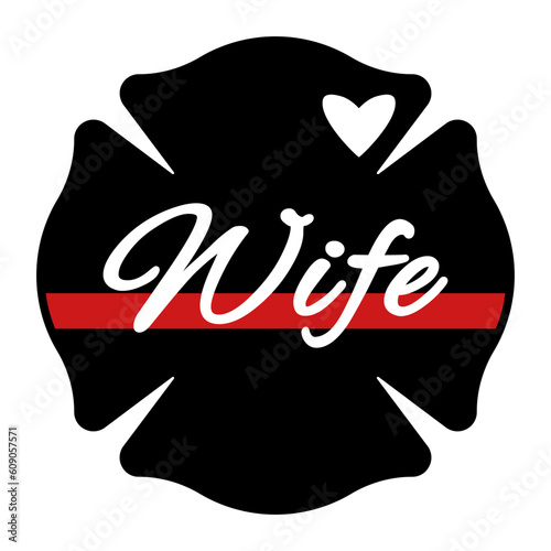 Firefighter wife thin red line maltese cross icon. Clipart image isolated on white background