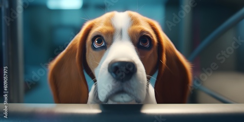 Close up of Beagle dog with white background very high quality. Generative AI © Jing