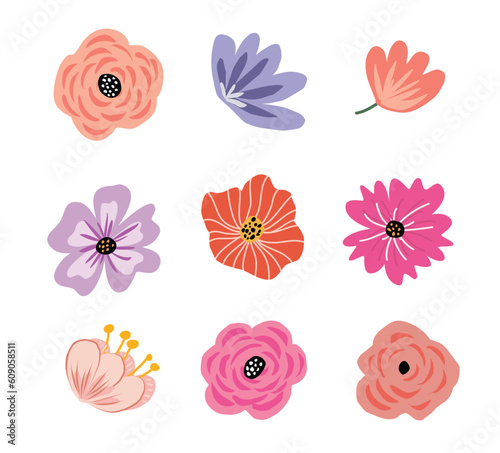 set of flowers. flat flowers illustration. flower illustration vector