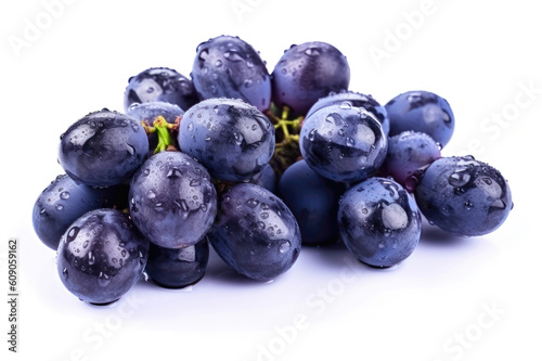 Ripened Perfection: Close-up of Wet Blue Grapes on a Pristine White Background. Generative AI