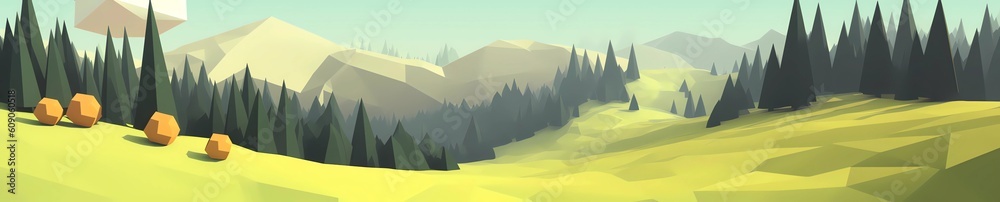 low poly art landscape panoramic. AI Generated.