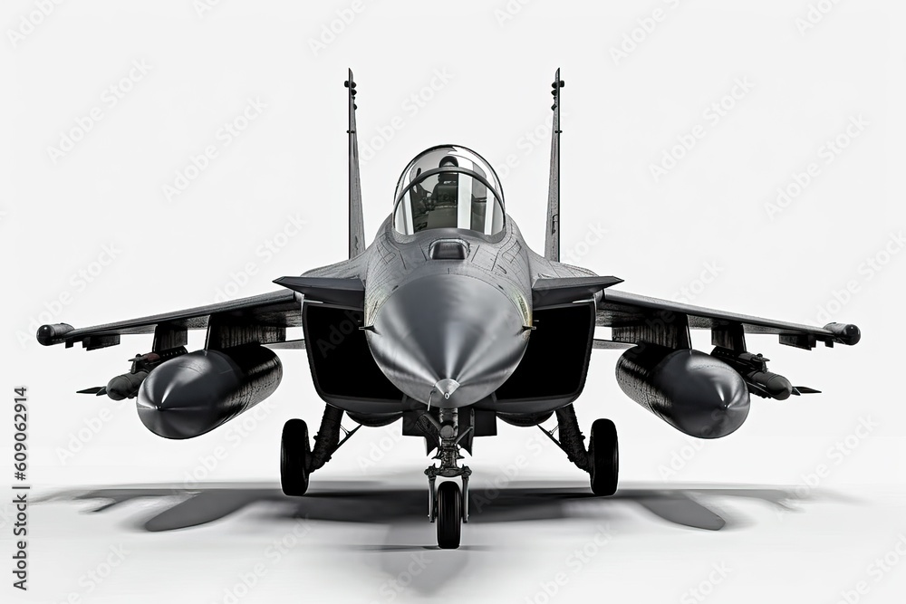 Fototapeta premium Fighter jet plane isolated on white background, generative AI.