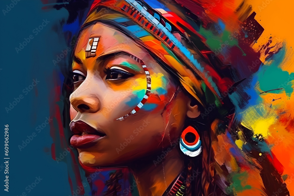 Abstract painting concept Colorful art portrait of a tribal ethnic