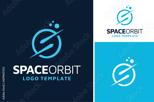 Modern Initial Letter S Space circular planet orbit with moving star or Comet Asteroid Meteor logo design