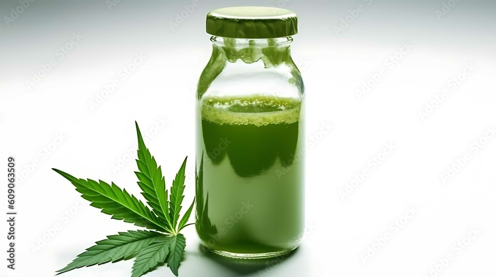 Cannabis-CBD Drink on Glass Bottle Generative Ai Cannabis-CBD Drink on Glass Bottle Generative Ai
