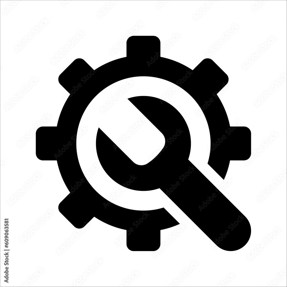 Simple wrench and gear icon, vector illustration on white background Simple wrench and gear icon, vector illustration on white background