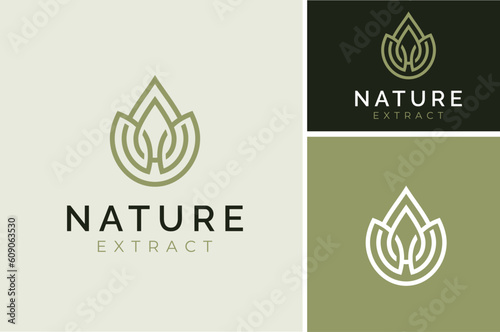 Natural Fresh Water drop or droplet with magnolia tulip flower for nature beauty extract oil logo design