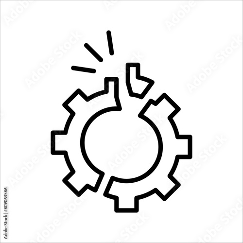 disruption icon with thin line broken gear wheel. concept of breaking detail or poor work of the mechanism. vector illustration on white background