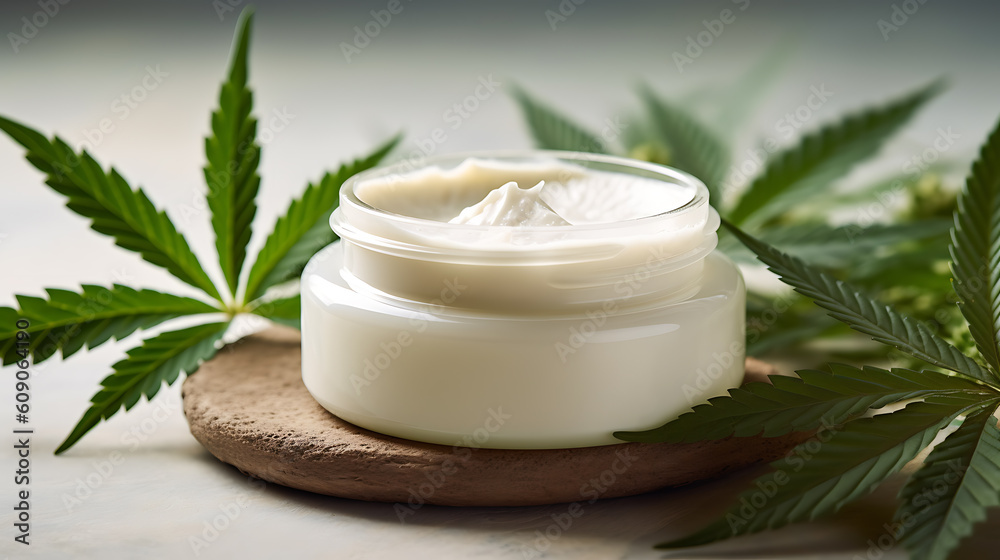 Cannabis-CBD Skin Care Moisture Cream on Podium Generative Ai Cannabis-CBD Skin Care Moisture Cream on Podium Generative Ai