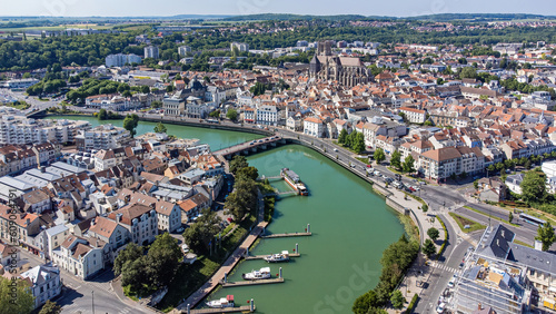 Aerial view of the Port of Meaux on the Marne river in the French department of  Seine et Marne in Paris region, France photo