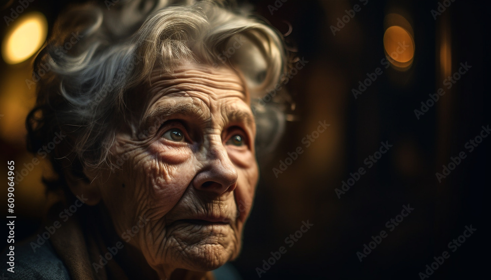 Serene senior woman smiling, wisdom in eyes generated by AI
