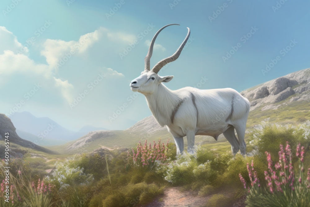 Obraz premium Addax goat in the natural environment Generative AI