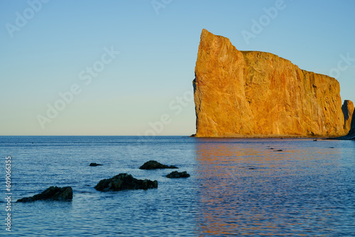 Giant Perce Rock at sunset Quebec Canada