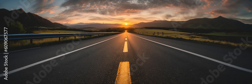 Highway at sunset. Generative Ai. photo