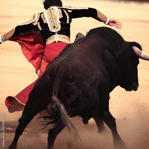Spanish bullfight bullfight with bullfighter photo