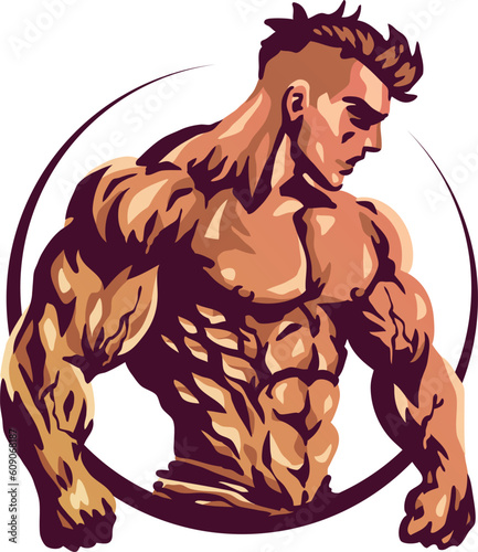 A muscle man with a masculine face colorful gym logo
