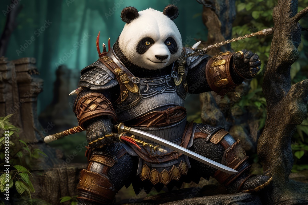 Battle Beast: The Fierce Warrior Panda. Generative AI
