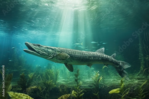 Alligator Gar in the natural environment Generative AI