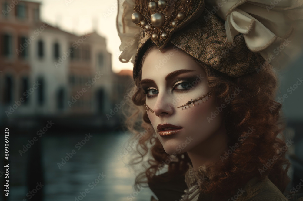 Generative AI Venice Carnival Photorealistic porteit beautiful girl Generative AI Venice Carnival Photorealistic porteit beautiful girl