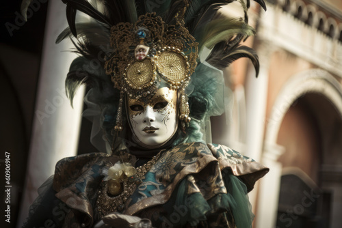 Generative AI Venice Carnival Photorealistic porteit beautiful girl photo