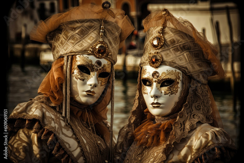 Generative AI Venice Carnival Photorealistic porteit beautiful girl photo