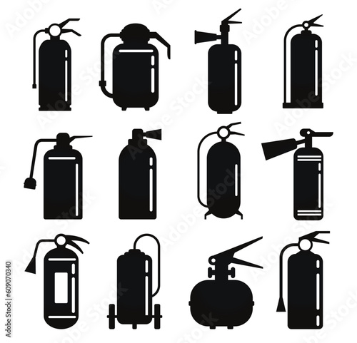 Black silhouette of extinguisher isolated on white background. extinguisher silhouette