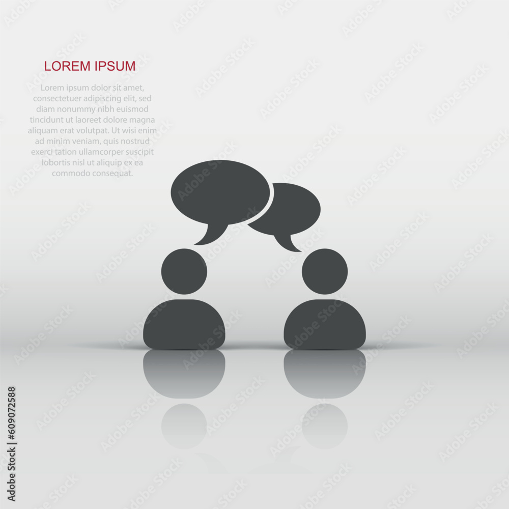 Speak chat sign icon in flat style. Bubble dialog vector illustration on white isolated background. Team discussion button business concept. Speak chat sign icon in flat style. Bubble dialog vector illustration on white isolated background. Team discussion button business concept.